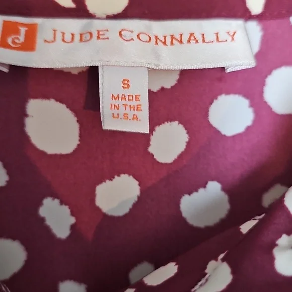 Jude Connally Burgundy Cream Long Sleeve Tiered Mini Dress Sz Small - Picture 4 of 6